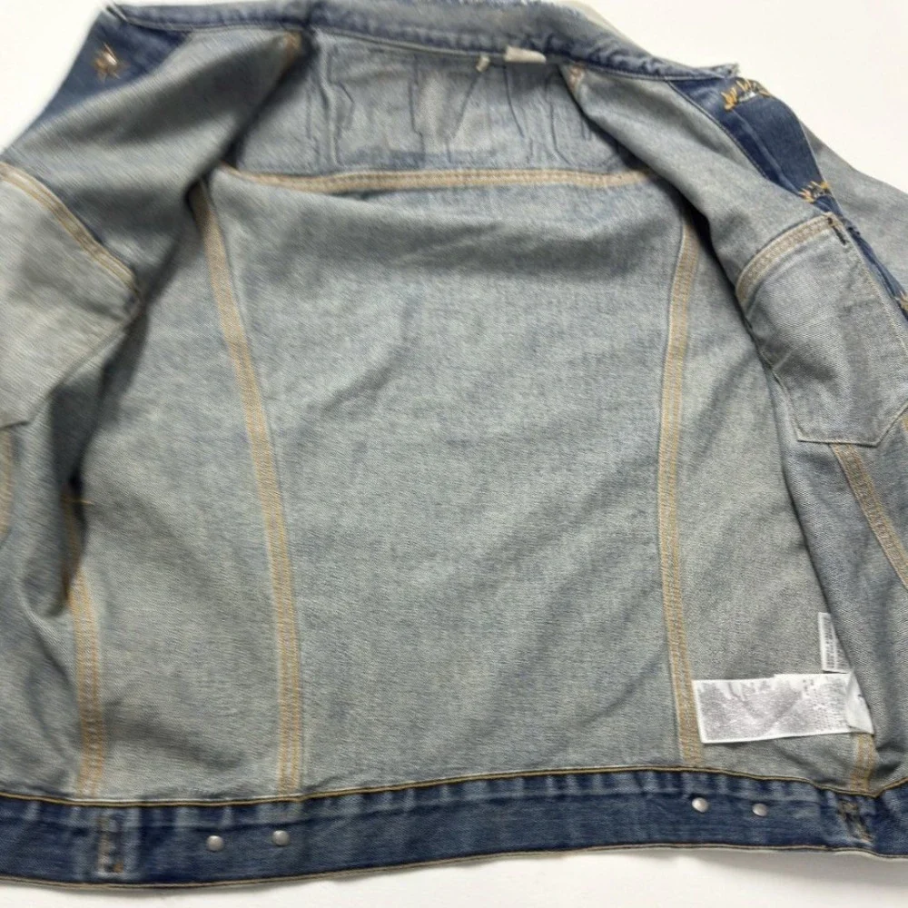 Levis Big E Denim Trucker Jacket Light Wash Embroidered Distressed M - Picture 9 of 10